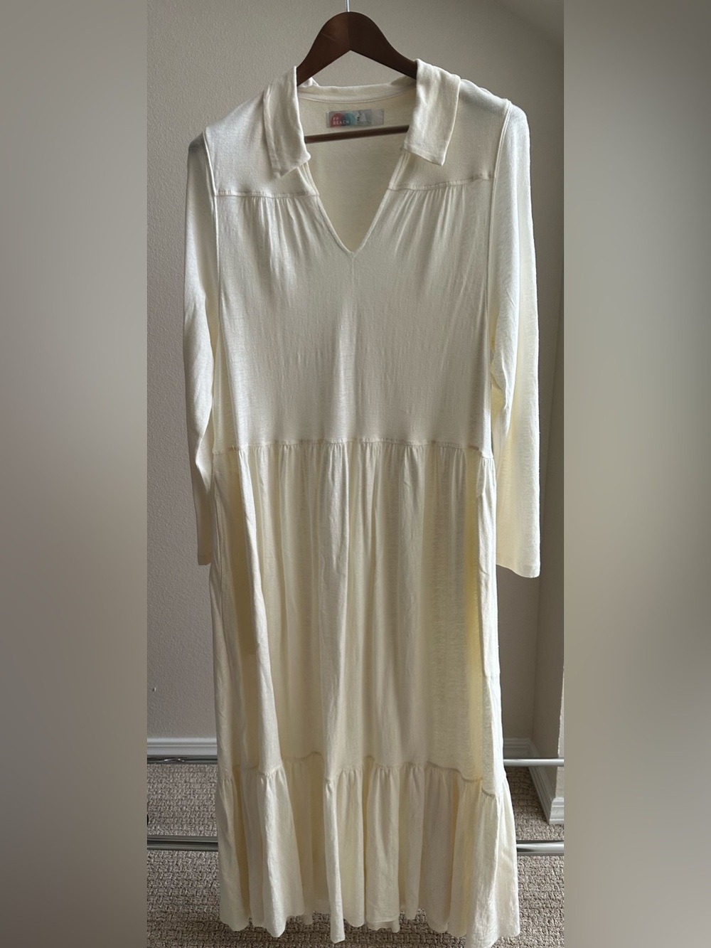 Free People Cream Long-Sleeve Tiered Maxi Dress NWOT